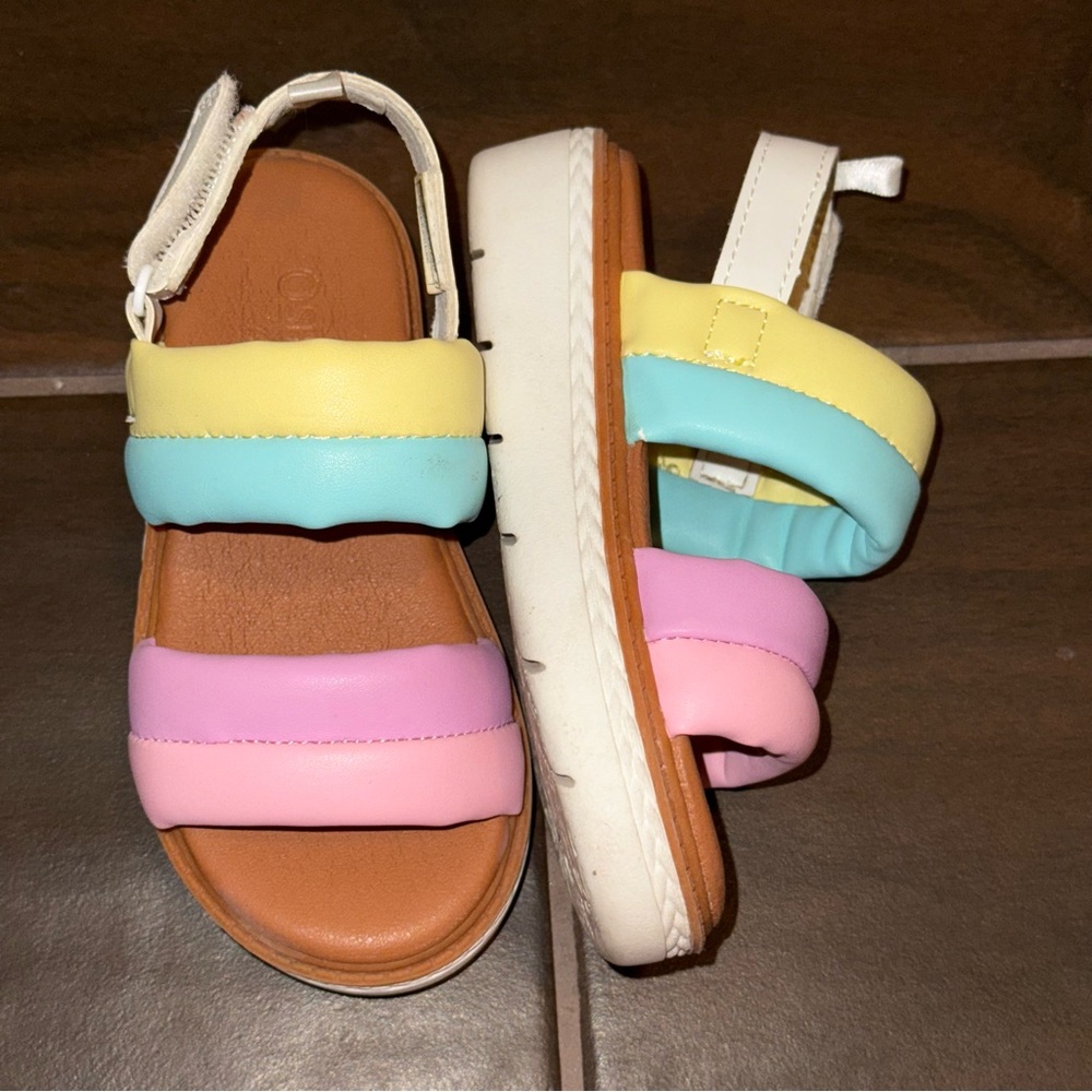OshKosh B'gosh Loredana Multicolor Yellow Green Pink Pastel Wedge Sandals 8